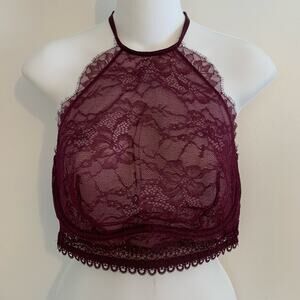 NWT Victoria's Secret Lace High Neck Maroon Burgundy Bra 36D Underwire